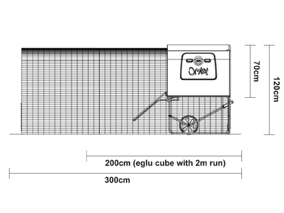Image showing the dimensions of an Eglu Cube from the side