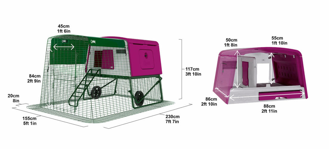 Ein Bild mit den Abmessungen des Eglu Cube Hühnerstalls Ein Bild mit den Abmessungen des Eglu Cube Hühnerstalls