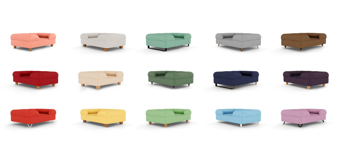 Komplette Palette von 15 Farben für das Omlet Memory-Foam-Polsterbett