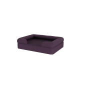 Ein lila nackenrollen-hundebett.