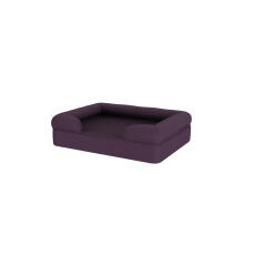 Ein lila nackenrollen-hundebett.