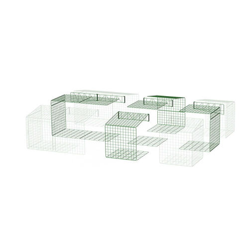 Ein diagramm eines begehbaren laufs, der die größe von 3x2x1 auf 4x3x1 ändert