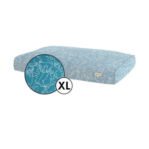 Extra großes kissen hundebettbezug in teal doodle dog print by Omlet.