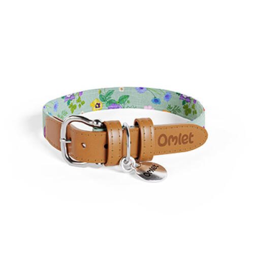 Mittelgroßes hundehalsband mit grünem und buntem gardenien-salbei-blumenmuster von Omlet.