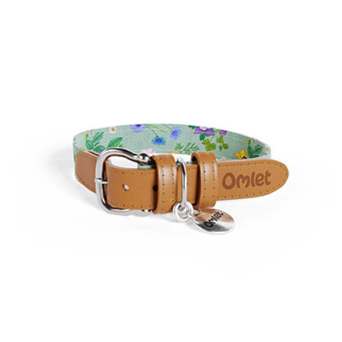 Kleines hundehalsband mit grünem und mehrfarbigem gardenien-salbei-blumenprint von Omlet.