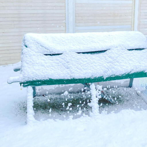 Der Boughton hühnerstall mit einer abdeckung darauf - in der Snow.