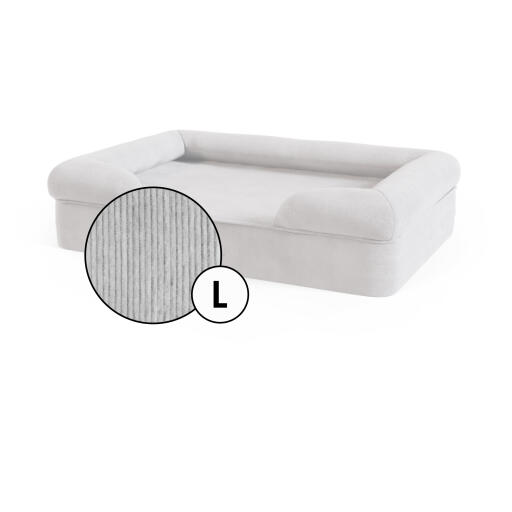 Große nackenrolle hundebett corduroy cover in pebble grey shade by Omlet.