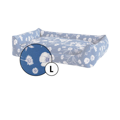 Mittelgroßer nest hundebettbezug in blau floral gardenia porzellan druck von Omlet.