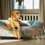 Ein retriever, der auf dem elektrischen hundebett pawsteps ruht