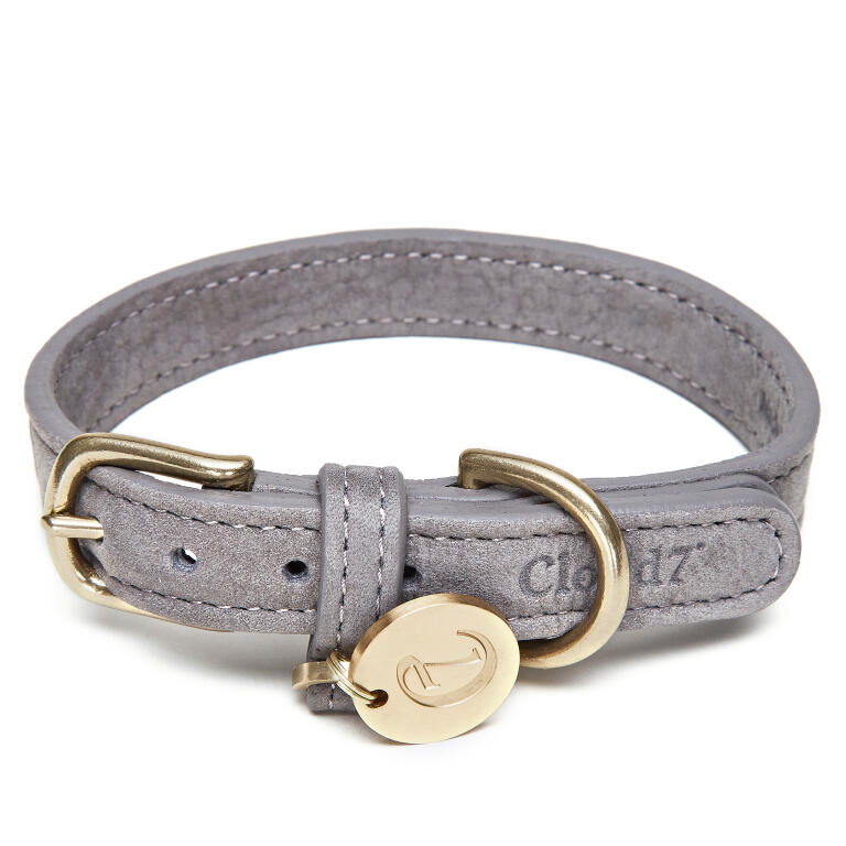 Cloud7 / Lederhalsband für Hunde / Taupe / Größe M Hundehalsbänder