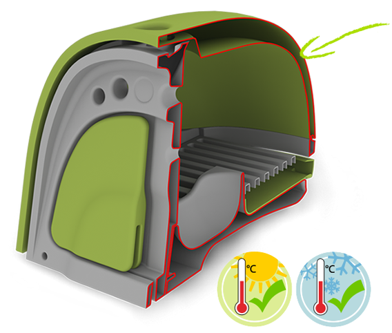The Eglu Classic is warm in winter and cool in summer with it's innovative twin-wall construction.