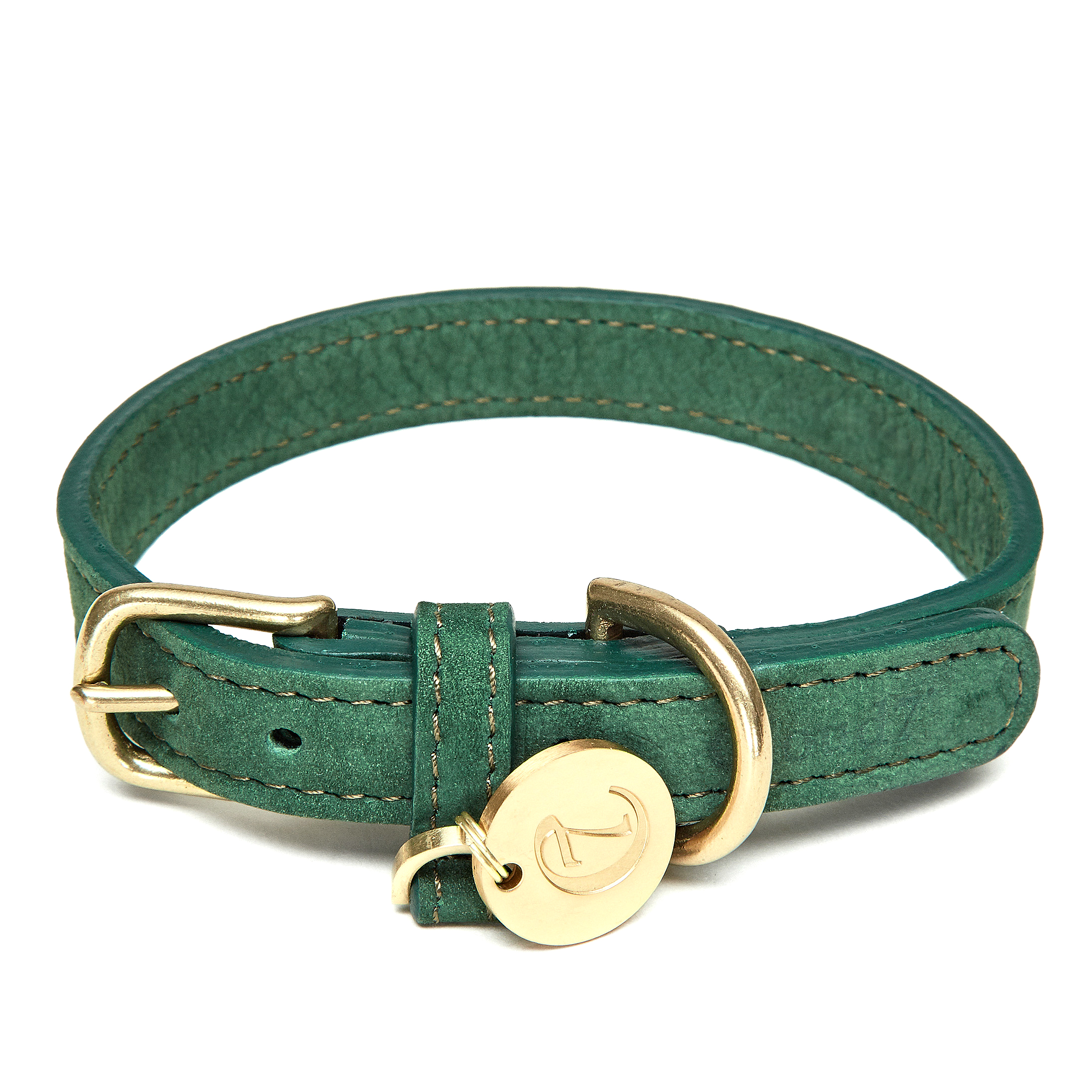 Cloud7 / Lederhalsband für Hunde / Parkgrün / Größe M Hundehalsbänder
