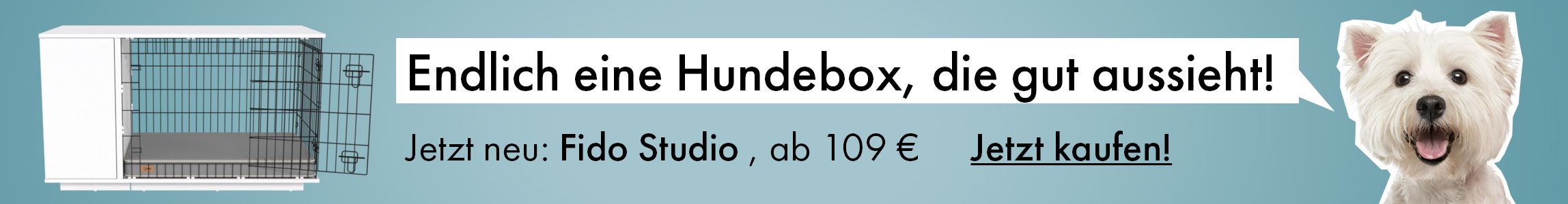 Banner mit der Fido Studio Hundebox