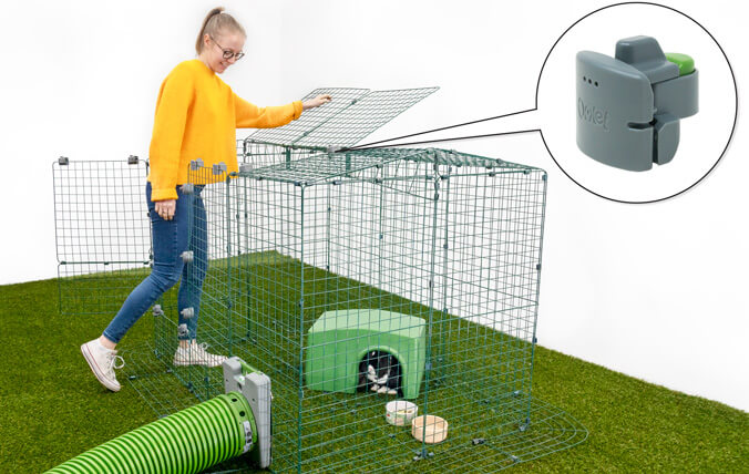 Using the Easy Access Locks for Zippi Runs you will be able to turn any of the mesh panels into a door or hatch for easy access to your pets.